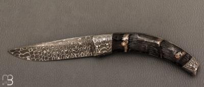    Couteau " liner-lock custom " par Alain & Joris Chomilier - Corne de Springbok et damas Chad Nichols