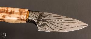   Couteau droit par Josh Scott - JSK USA - Ivoire de morse et damas