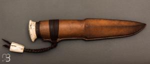  Couteau " puukko " custom Nordique  de Laurent Juhel - Boeuf musqué et chêne néolithique