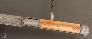    Couteau " Issoire 2 pièces " custom de Jérôme Bellon - Ivoire de mammouth et lame damas