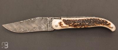 Couteau " Laguiole Chasse " par Laguiole en Aubrac - Bois de cerf et lame damas