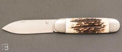 Couteau " Bouledogue" custom par Laurent Gaillard - Bois de cerf / 14C28N