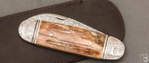 Couteau " Bouledogue " custom de Jérôme Bellon - Ivoire de mammouth et lame damas