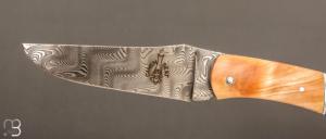 Couteau " Camembert damas" régional pliant en fourche de peuplier stabilisée