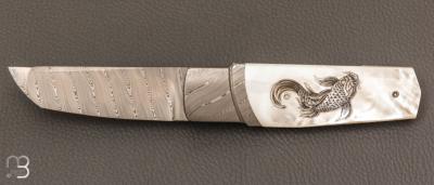   Couteau " Chiudibile  " custom par Fabrizio Silvestrelli - Nacre blanche et lame damas