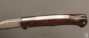   Couteau " Cim Very Bad " custom lock-back par Raphaël Durand - Bois de fer et lame Suminagashi