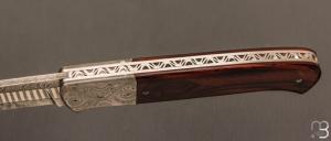   Couteau " Custom " de Philippe Ricard - Bois de fer et lame en damas