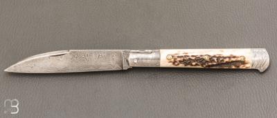 Couteau " Issoire " custom de Jérôme Bellon - Bois de cerf et damas