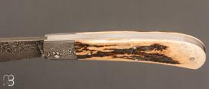  Couteau " Jacknife " custom de Jérôme Bellon - Bois de cerf et lame damas