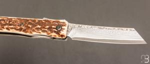   Couteau de poche Katsu - JDA01 - Bois de cerf et lame damas