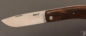   Couteau  " Le Dodu  " à cran plat par Frédéric Maschio - Ébène marbré et acier 80CrV2