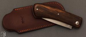   Couteau  " Le Dodu  " à cran plat par Frédéric Maschio - Ébène marbré et acier 80CrV2