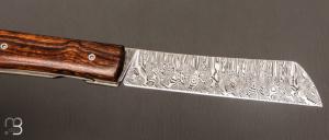 Couteau " Le Vendredi" par Perceval - Loupe de bois de fer et lame damas inoxydable