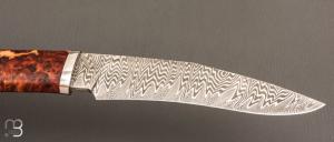   Couteau droit par Nicolas Mestrallet - Atelier du couteau de Vaunaveys - Lame forgée acier damas et loupe d'amboine