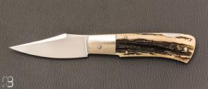  Couteau " Pompinette " pliant fait main par Bastien Toubhans - Atelier Beau Merle - Bois de cerf