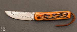Couteau  "  Sanjo " custom os cerf et acier 115w8 par Guy Poggetti