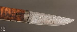  Couteau " Viking " style Puukko pliant des Forges d'Haraldr - Loupe de noyer et damas