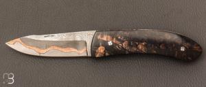   Couteau " custom " par Alain & Joris Chomilier - Bouleau madr stabilis et damas Carbone Cuivre