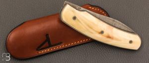  Couteau " custom " pliant de David Lespect - Ivoire de phacochère et lame damas