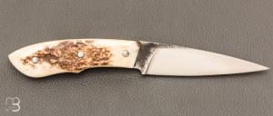  Couteau droit utilitaire artisanal  de Fabien Chapaveire - Bois de cerf et acier 80CrV2