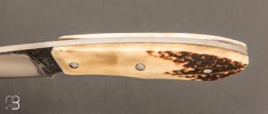  Couteau droit utilitaire artisanal  de Fabien Chapaveire - Bois de cerf et acier 80CrV2