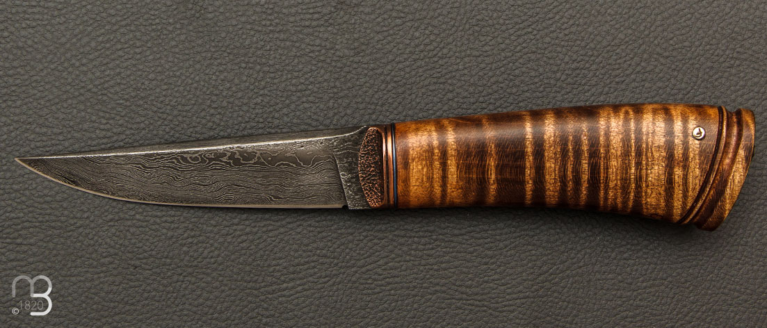 Couteau droit Puukko de Benoit Maguin - Damas et érable ondé