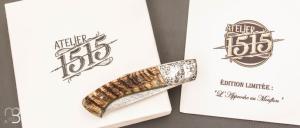    Couteau de poche 1515 édition limitée ''L'Approche au Mouflon'' lame Damas par Manu Laplace