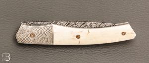   Couteau " 1820 Berthier " par Tim Bernard - Ivoire de mammouth et lame damas plume