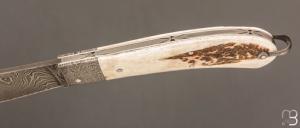   Couteau  " Bombé " custom de Jérôme Bellon - Bois de cerf et damas