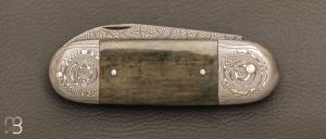  Couteau " Bouledogue " de Philippe Ricard - Ivoire de mammouth et damas mosaïque