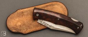   Couteau " Cim Very Bad " custom lock-back par Raphaël Durand - Bois de fer et lame Suminagashi