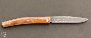   Couteau " Harpo " custom par Anthony Brochier - Croûte de mammouth et lame damas mosaïque torsadé