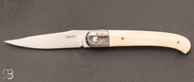 Couteau " Interprétation Laguiole " custom de Stéphane Sagric - Ivoire de Mammouth et RWL-34