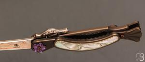   Couteau de poche Katsu - Kingfisher-T01 - Titane/Nacre et lame damas cuivre