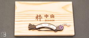   Couteau de poche Katsu - Kingfisher-T01 - Titane/Nacre et lame damas cuivre