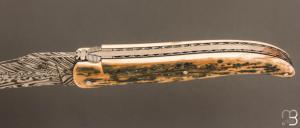  Couteau " Laguiole Grand Air 14,5 cm" pièce unique par Rozelier Fabien - Ty Coutelier - Damas "Didier Lang" et Mammouth