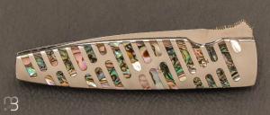 Couteau  "  Linerlock " custom par Koji Hara - Abalone et lame en Cowry-Y