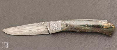   Couteau " Lock-Back " de Philippe Ricard - Ivoire de mammouth et lame damas plume