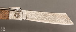   Couteau " Navaja Corsaire" par Jesus Granda - Loupe d'olivier et lame damas