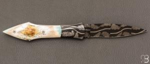   Couteau " L'Oegopsyde " fait main par Laraud Blade  - Caribou fossile et lame damas mosaïque