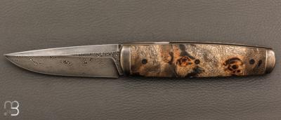    Couteau " Puukko " pliant des Forges d'Haraldr - Loupe de peuplier stabilisée et damas