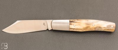  Couteau " Trappeur " custom à cran plat de Julien Baillon - Bois de cerf et RWL34