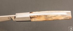  Couteau " Trappeur " custom à cran plat de Julien Baillon - Bois de cerf et RWL34