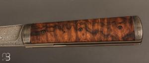  Couteau " Viking " style Puukko pliant des Forges d'Haraldr - Loupe de noyer et damas