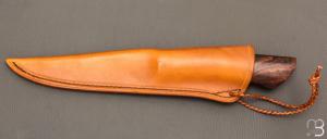   Couteau droit par Nicolas Mestrallet - Atelier du couteau de Vaunaveys - Lame forgée acier damas mosaïque et bois de fer