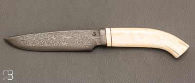   Couteau droit fait main par Jean Paul Sire - Ivoire de Phacochère et Damas