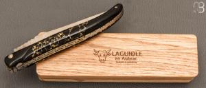 Couteau Laguiole en Aubrac Prestige modèle Onyx Gold & Ebène