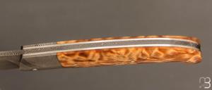 Couteau " Slipjoint " custom par Karim Valentin - Fourche de peuplier stabilisé et damas plume